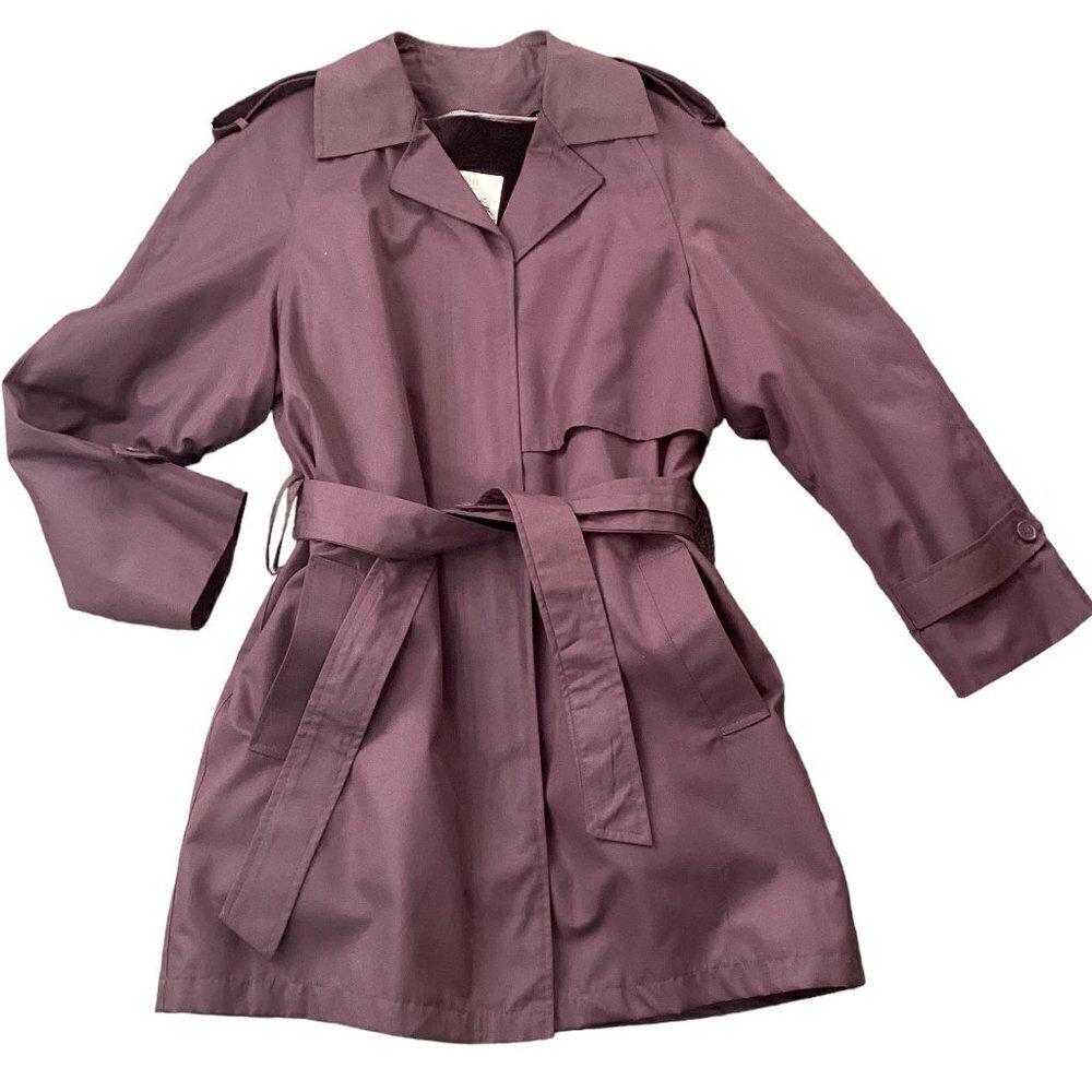 VTG 80s London Towne Trench Coat Zip Out Plush Lining Sz 8 Mauve 171F - Picture 7 of 13